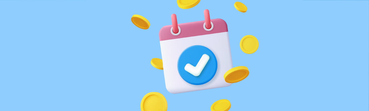 calendario con monedas cayendo del cielo