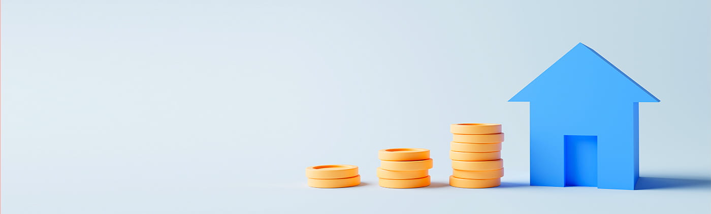 casa azul con monedas al lado